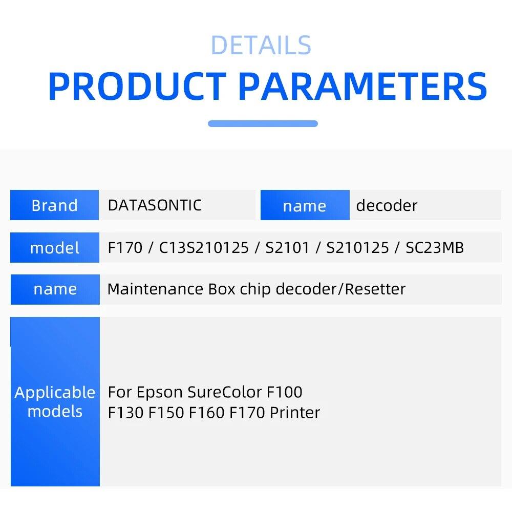 F170 C13S210125 S2101 S210125 SC23MB decodificador de chip para Epson SureColor F100 F130 F150 F160 F170 impressora manutenção caixa resetter
