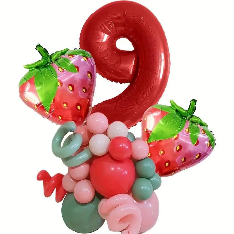 

Cute strawberry fruit 32 inch red digital column aluminum film balloon set birthday party theme photo props Cute Strawberry Set 9