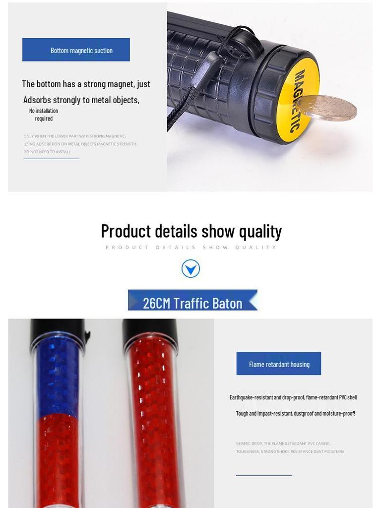 LED Traffic Baton Warning Stick, Handheld Flashing Glow Stick, Night Safety Sign