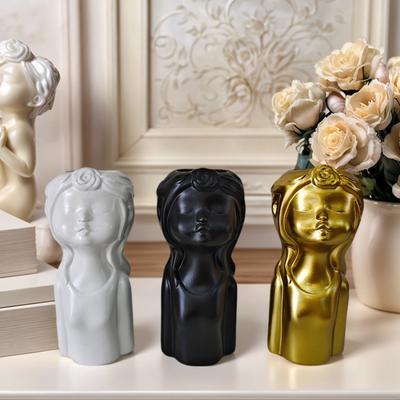1 Piece of Minimalist Human-Shaped Vase Ornament, Available In Black/Gold/White, Living Room Tabletop Art Flower Arrangement Vessel, Creative
