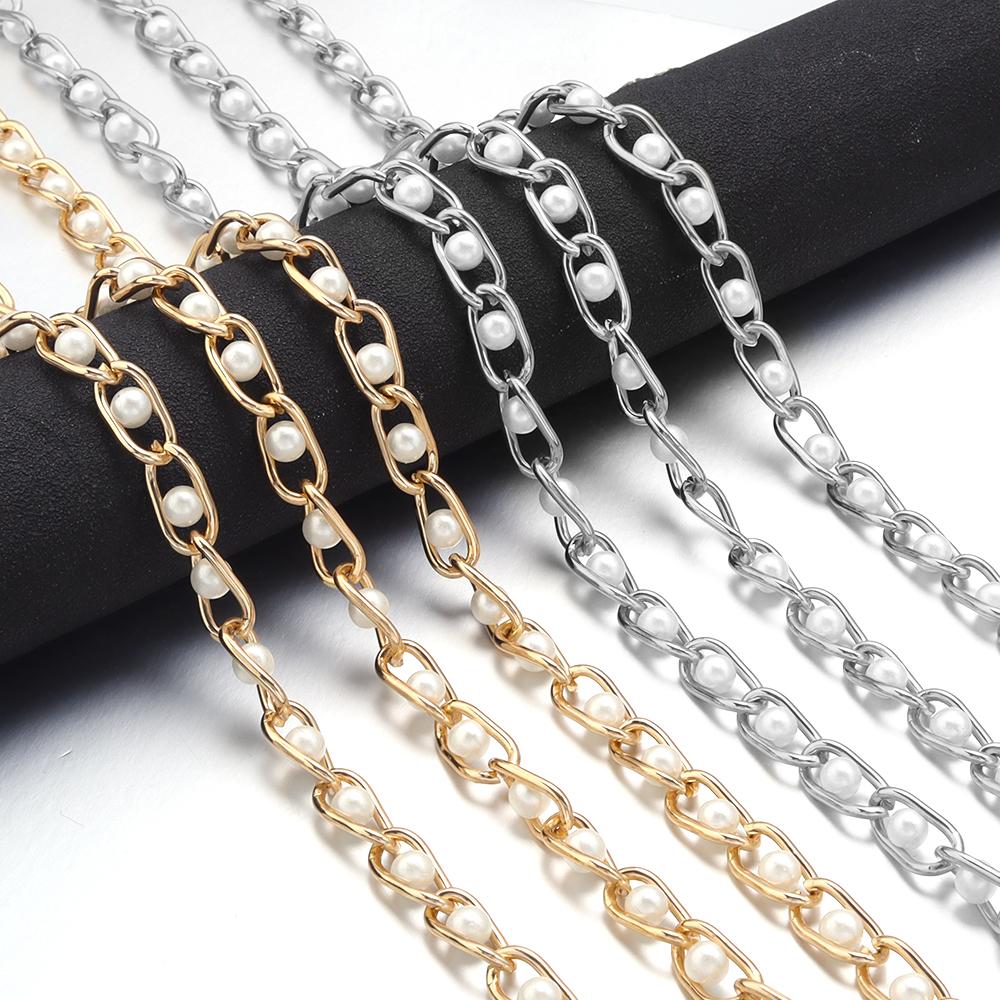 5 Yards/Roll Aluminum Pearl Chains Gold Silver Color Wide Link Chain for Jewelry Making Clothing Bag Chain Accessories Supplies