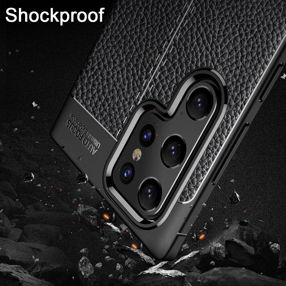 KEYSION Stoßfeste Hülle für Samsung S22 Ultra 5G S22+ Plus S21 FE Lederstruktur Silikon Handyhülle für Galaxy Note 20 Ultra