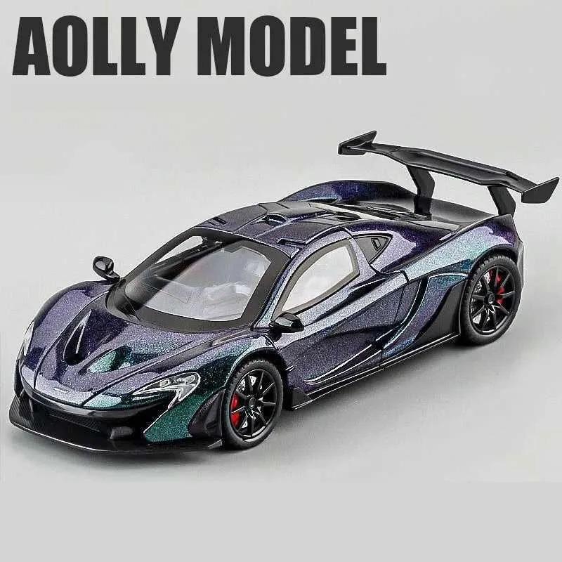 

1/24 литой под давлением спортивный автомобиль McLaren P1 GTR, модель игрушечного автомобиля со звуком и светом, металлическая модель суперкара в подарок 1/24-Size:21*9.5*5.5cm зелёный