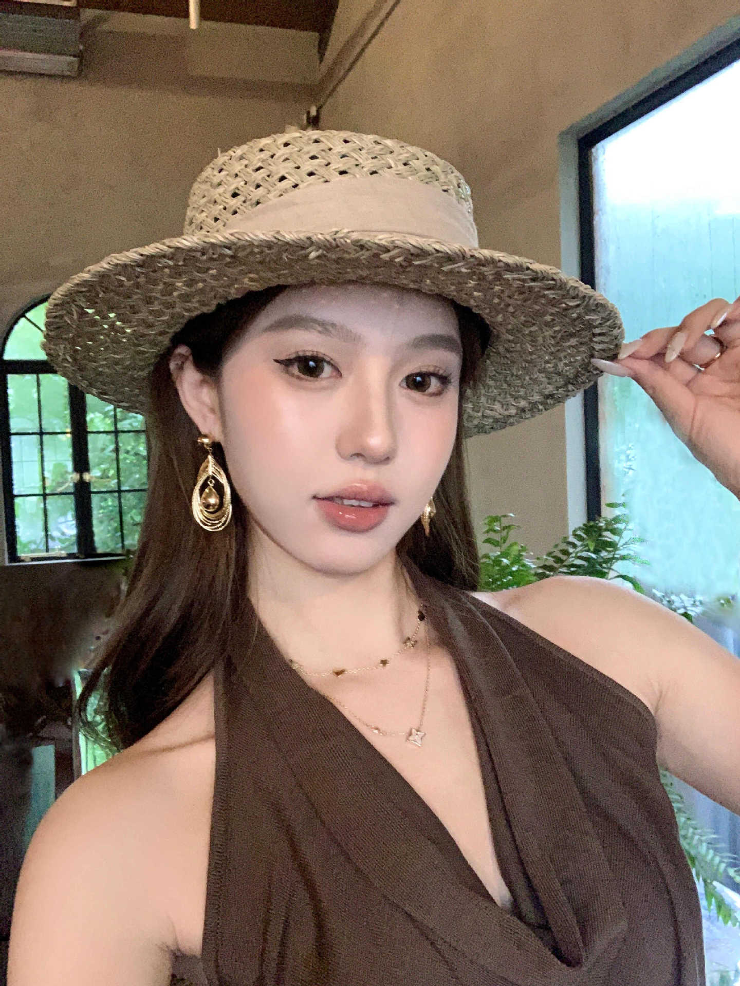 

French retro gold multi-layer circle water drop stud earrings women s long earrings new popular high-end earrings