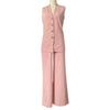 Damen 2-teiliges Leinen-Set Ärmelloses V-Ausschnitt Knopfleiste Tanktop und Weite Hosen Set Sommer Lässig Lounge Outfits