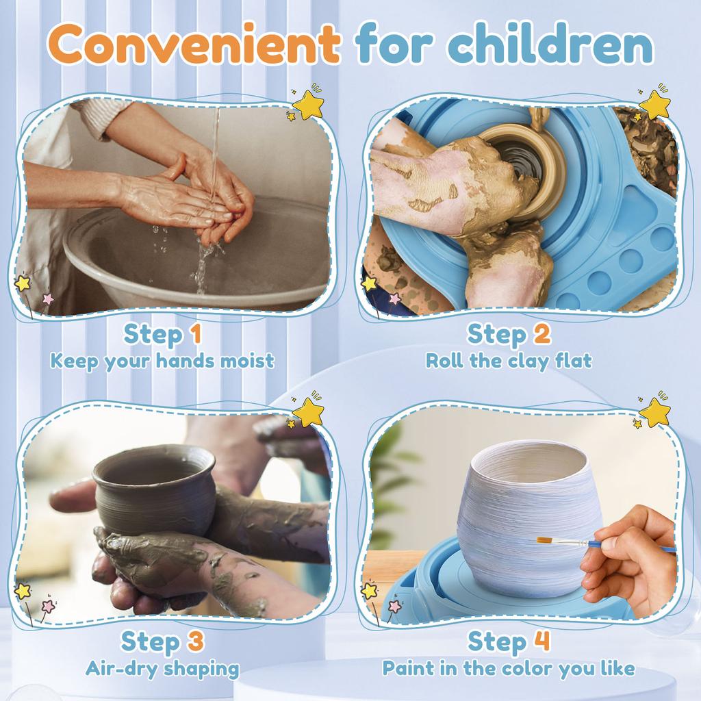 Electric Pottery Wheel Machine Manual Handle & Foot Pedal for School Ceramic Clay Working Forming DIY Art Craft Kid Toys