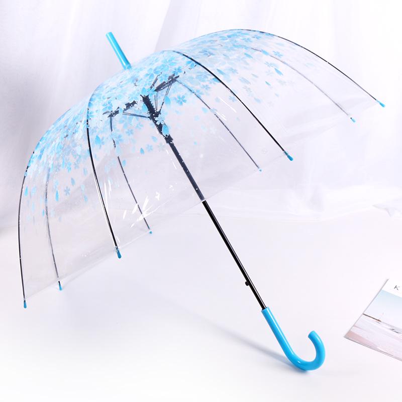 Japonský lesní styl průhledný deštník s třešňovými květy s klenutou dlouhou rukojetí pro studenty