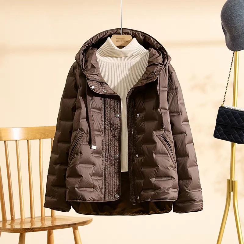 Women Autumn Winter Clothing White Duck Down Coat Long Sleeve Puffer Jacket Commuter Hooded Clothes Lady