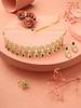 Green Pink Stones Austrian Diamonds Embellished Choker Necklace Earring & Ring Set For Women
