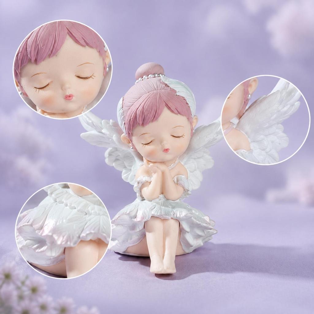 Ballerina Angel Figurine Winged Ornament with Carved Feathers