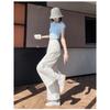 Women's Lace Trim Crochet Wide Leg Ankle Length Pants Summer Loose Thin Style Petite Friendly Sun Protection Casual Trousers