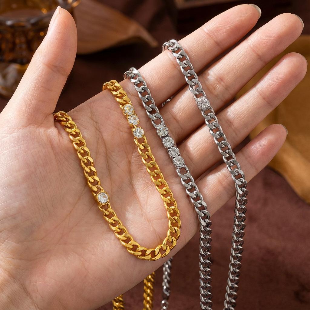 Titanium Steel Bracelet Fashion Personality Hip Hop Zirconium Necklace Furnace Vacuum Plating Gold Color Retention