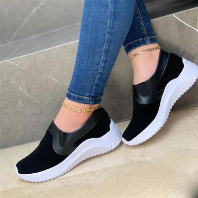 Autumn New Women Shoes Fashion Round Toe Wedges Thick -Soled Outdoor Walking Shoes Slip On Flat Casual Shoes Ladies Loafers