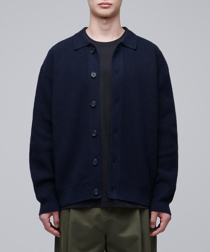 Musinsa Standard Oversized Ribbed Collared Cardigan [Navy]