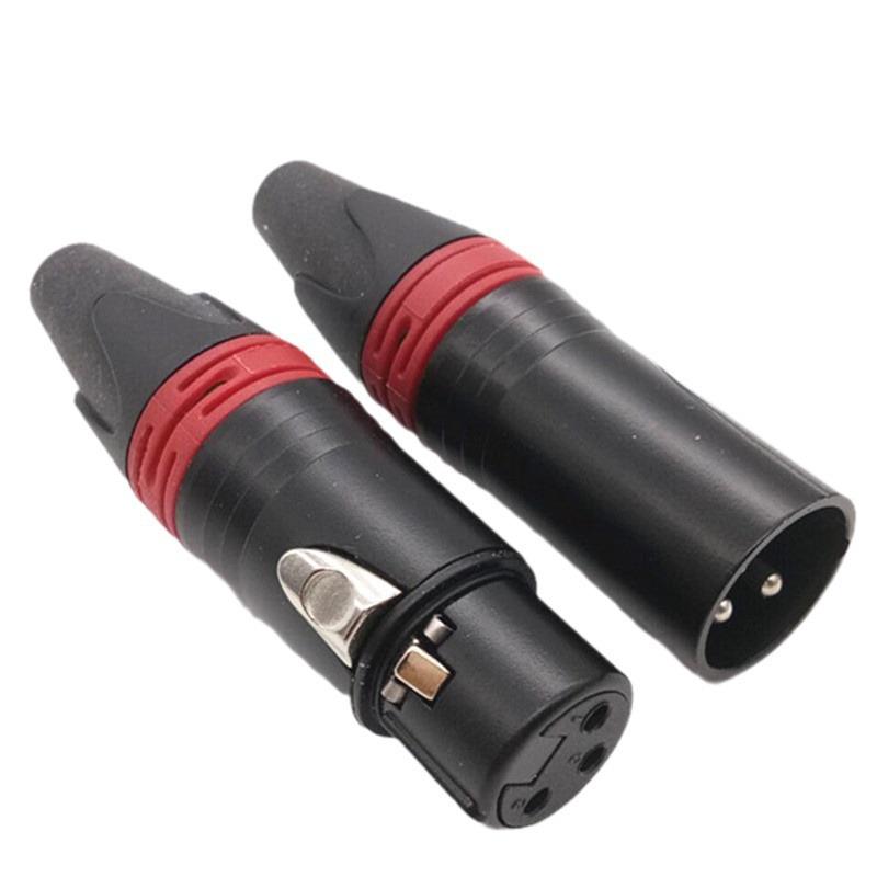 Black Nickel-Plated 3-Pin XLR Microphone Connector (Male & Female) Red Male