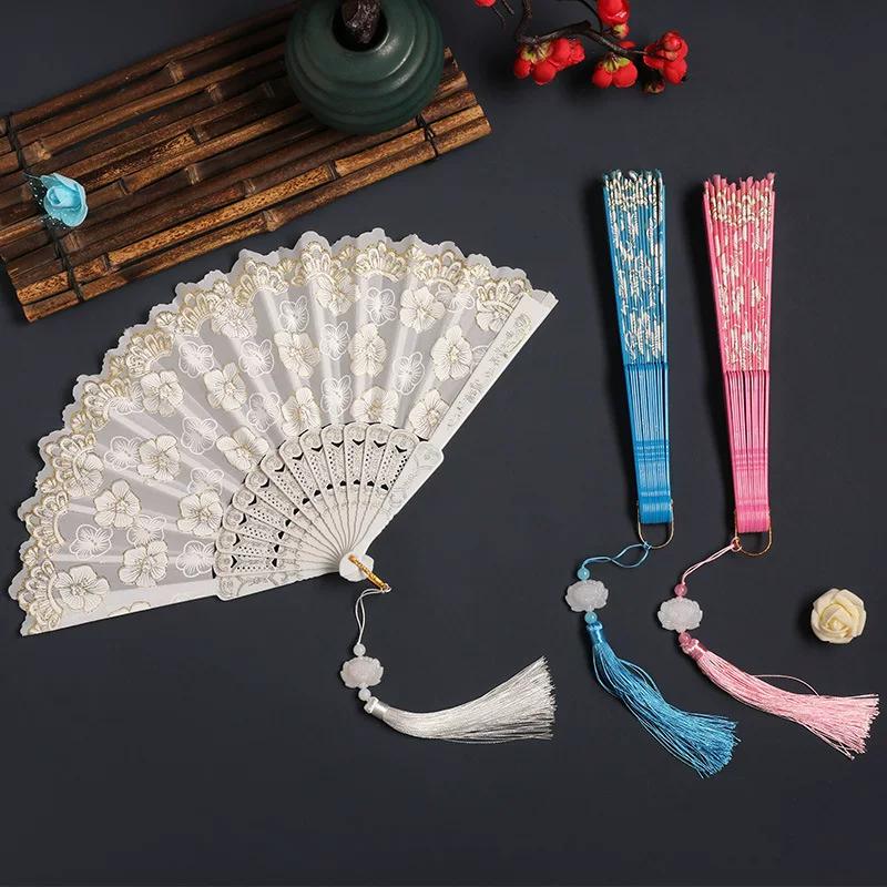 Archaic Folding Fan Chinese Style Han Costume Cheongsam Lace Dance Fan Portable Portable Tassel Folding Fan Summer Female