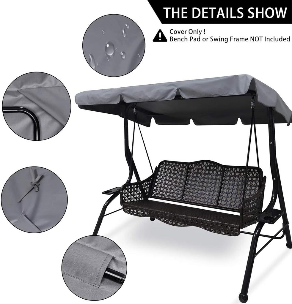 Universal Replacement Canopy for 2/3-Seater Garden Swing Chair Waterproof & UV-Resistant Cover Awning for Patio Porch Backyard