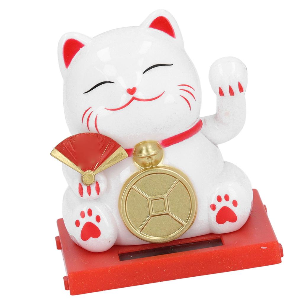2inch Solar Fortune Cat with Clear Box Solar Powered Lucky Cat Waving Arm Set for Home Office and Dash Board Decor White