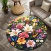Floral and butterfly retro Flannel-printed round floor mats are slip-resistant Suitable for room bedroom terrace garden carpets