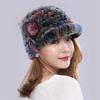 Autumn and Winter Rex Rabbit Fur Duckbill Hat with Rose Side Flower Women's Fox Fur Hat Knitted Warm Thick Fashion Hat with Brim