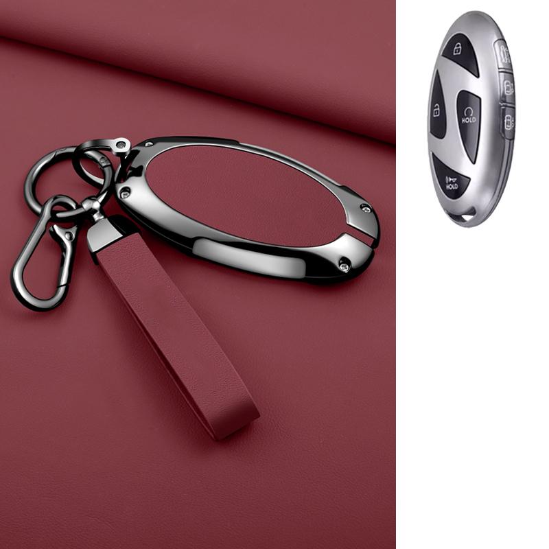5 7 Button Zinc Alloy Leather Car Key Case For Hyundai Kona Ev Grandeur Gn7 Ioniq 6 Car Key Fob Case Accessories