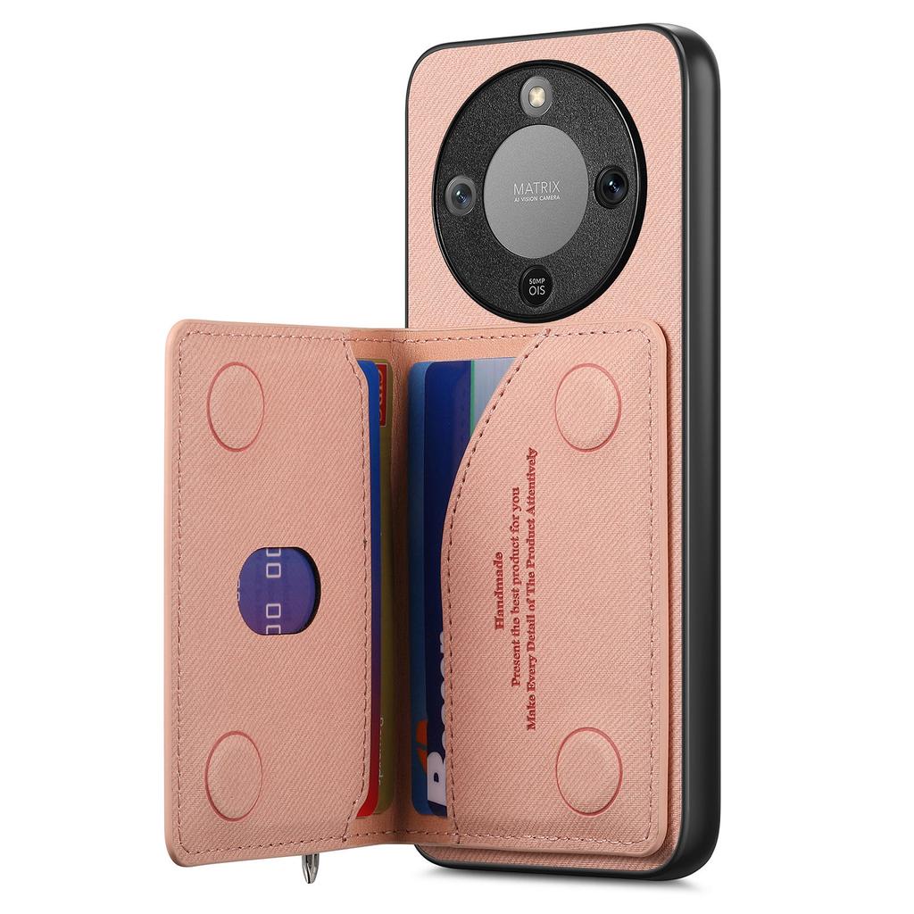 Phone Case For Honor Magic8 Lite 5G / X9d 5G / X70 5G Zipper Card Holder Kickstand Jeans Cloth Texture Leather Back Cover