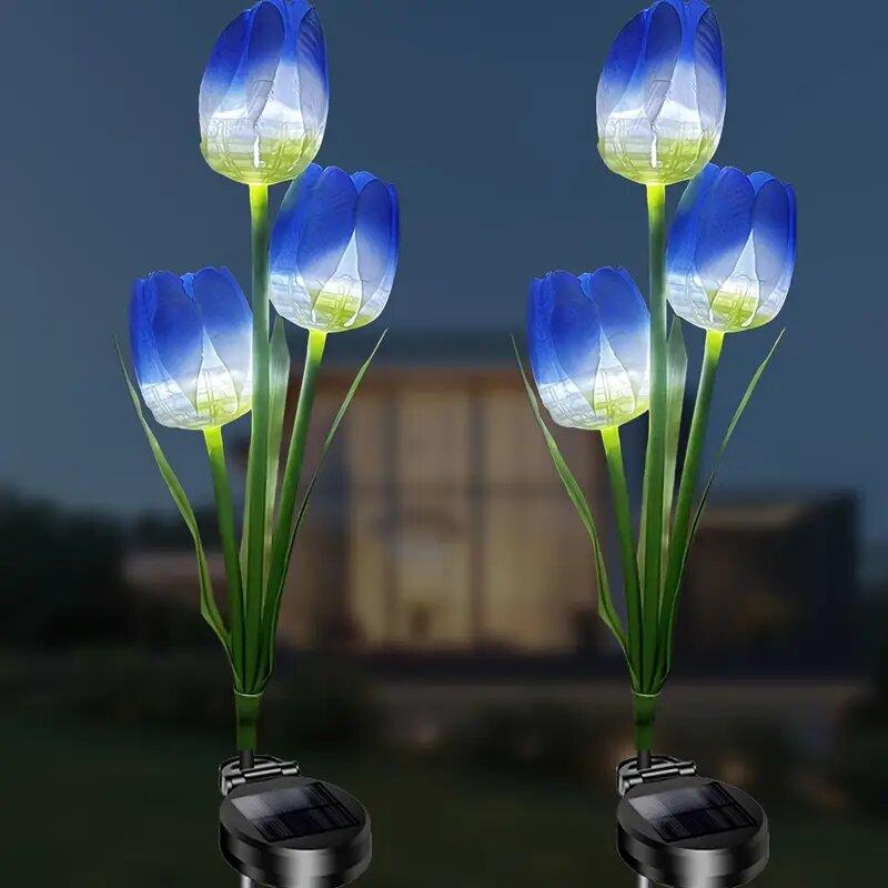 Solar 3-Headed Tulip Garden Lights Outdoor Waterproof LED Lawn Lamp for Yard Pathway Landscape Decor Beautiful Home Lighting