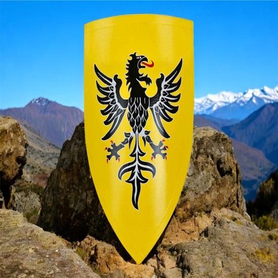 Medieval Germanic Eagle Shield Yellow  Black Knight Shield Handcrafted Steel Metal Handmade Shield