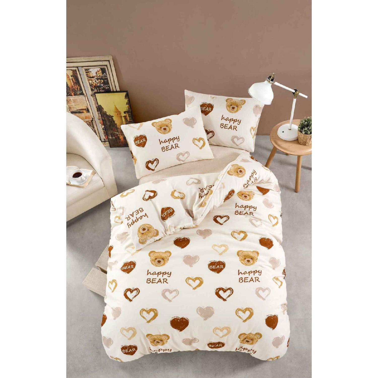 

Ranforce Teddy Teddy Hearted Sheet With Tire Single Duvet Cover Set вершковий
