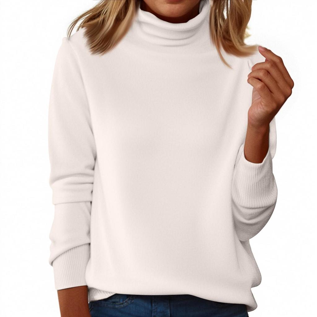 Maglione da Donna a Collo Alto Senza Cuciture, Manica Lunga in Lana, Vestibilità Slim, Temperamento