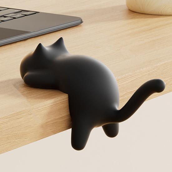 4Pcs Desk Edge Cat Cat Shape Hangers No-Drill Adhesive Table Edge Hooks Cute Backpack Hook Holds