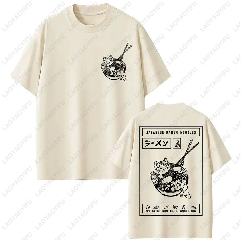 

Japanese Style Ramen Noodles Cat Meme T-shirt Fashion Vintage Harajuku Men Women T Shirt Loose Cotton Casual T-shirts Streetwear 5XL різнокольоровий