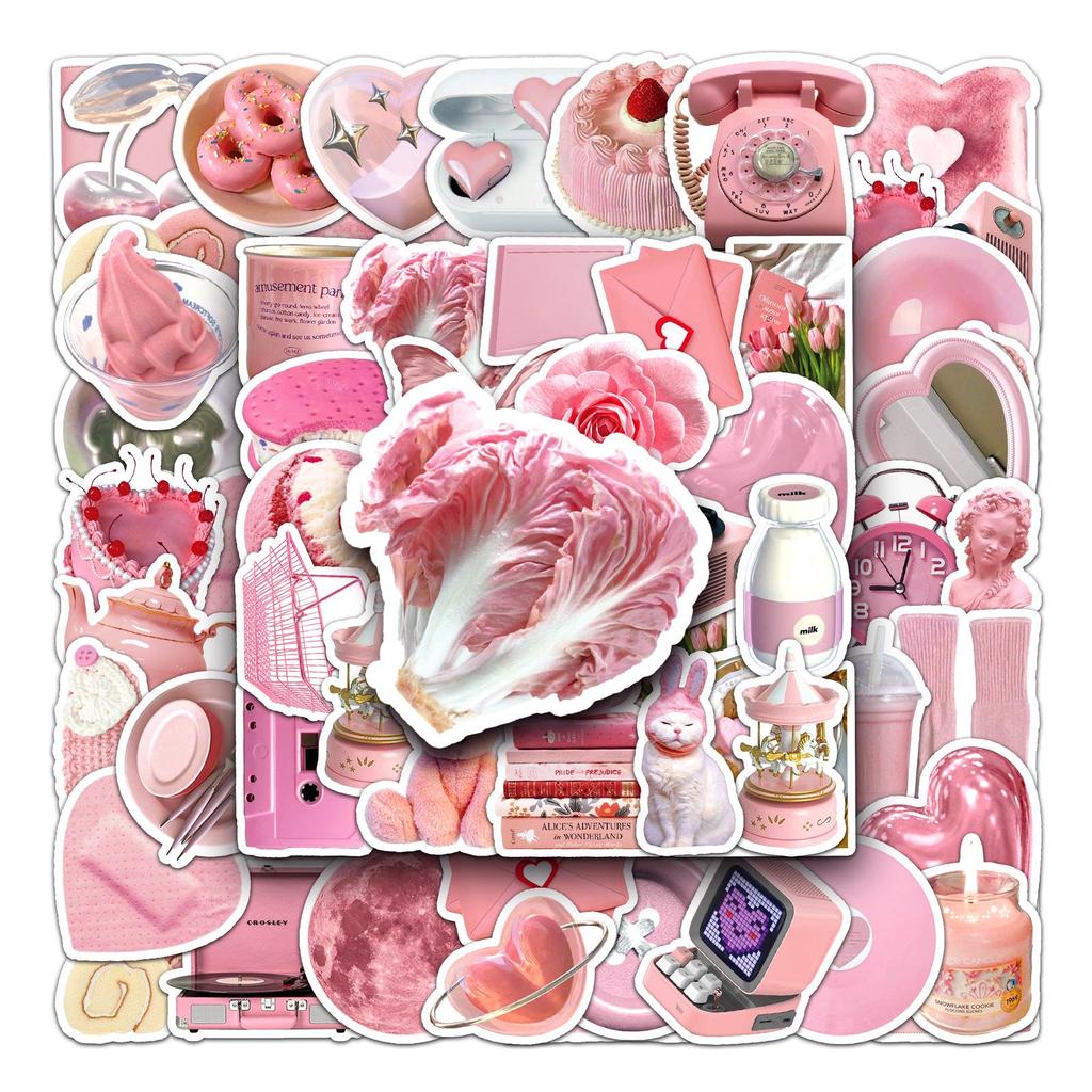 50 Pink Sheets Nordic-Style Cartoon DIY Planner Stickers - Waterproof Notebook Accessories, Perfect for Birthdays