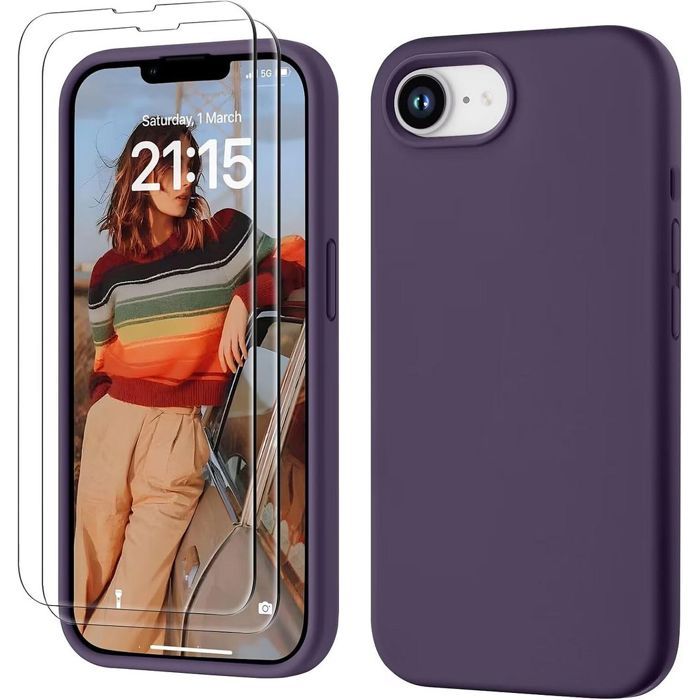 Coque de protection - BOOLING - pour iPhone 16e - Silicone Doux - Antichoc - Mat Violet Foncé - 2 Verres