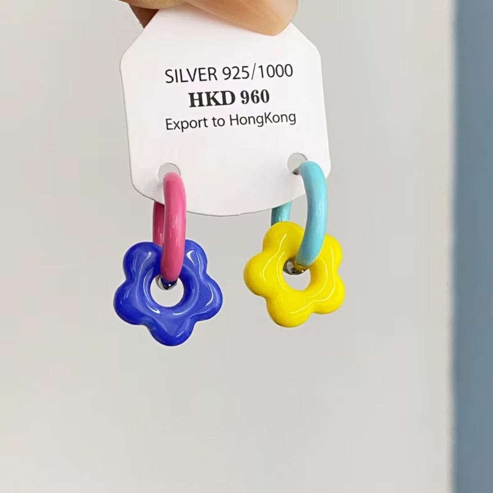 1pair Dopamine Flower Earrings Gold Color Circle Hoop Earrings Sweet Fashion Jewelry  Gift