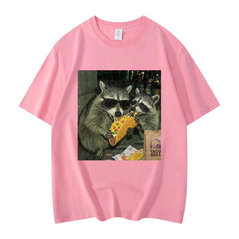 Raccoon Eating Tacos Funny Meme Tshirt High Quality Fashion Oversized T Shirts Men Women Casual Cotton Short Sleeve Tshirts