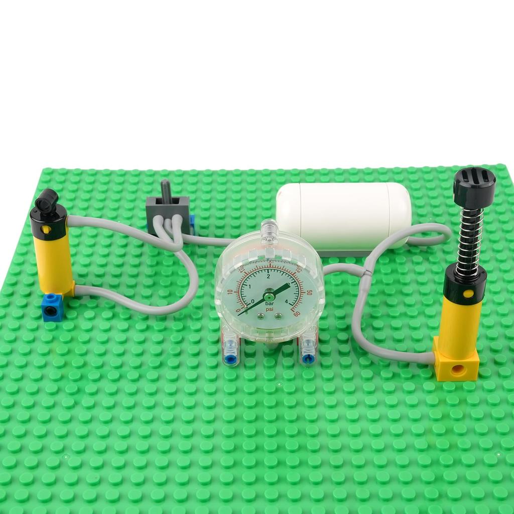 RCmall MOC Pneumatic Building Block Kit, 16 Pieces: Air Pressure Switch, Air Pump, Hose Pipe, Barometer, and Air Tank