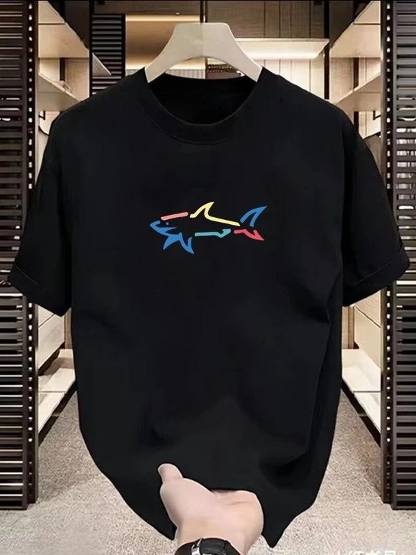 Womens 2026 New Hot Summer Classic Shark Contour Printing Pattern Cotton High Quality Fashion Casual Crew Neck