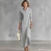 Black Long Sleeve Collar Dress with White Buttons and Stripes