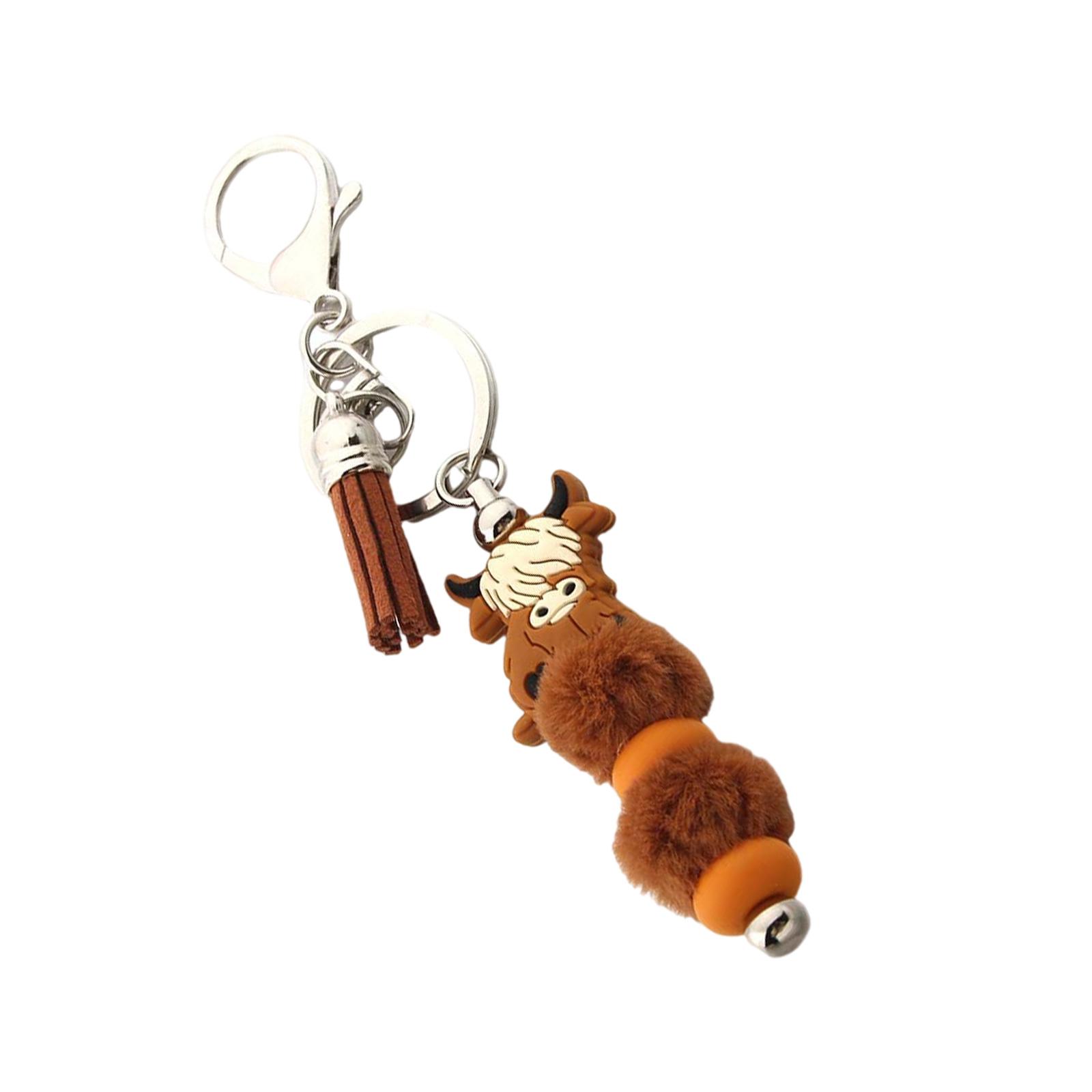 

Брелок с подвеской в виде коровы Хайленд, мягкий силиконовый брелок с бусинами и цветными кисточками, аксессуары для женщин и мужчин T4