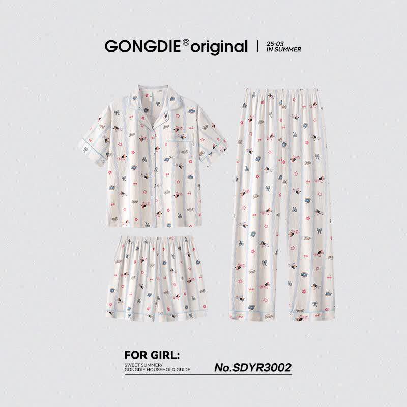 Gongdie Women s Dachshund 3-Piece Pajama Set M