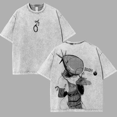 Camiseta Estampada Chainsaw Man Reze para Hombre Mujer Lavado Retro Camisetas de Algodón Oversize Ropa de Manga Corta Camiseta Harajuku