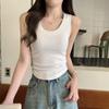 Korean Style Slim-Fit Cotton U-Neck Pleated Summer Tank Top for Women