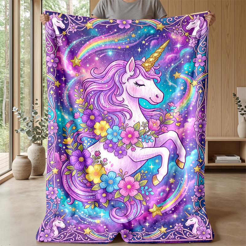 Fantasy Unicorn with Rainbow Theme Blanket Lightweight Warm Flannel Blanket Decorative Throw Blanket for Home Decoration