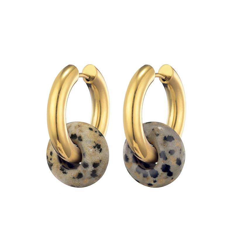 Classic Fashion Natural Stone Round Bead Hoop Earrings Woman Turquoises 3.0mm Thick Stainless Steel Ear Buckle Earrings Jewelry