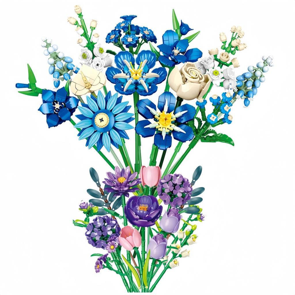 KNEW BUILT 3D Eternal Flower Bouquet Building Blocks Toy-DIY Anniversary Gift for GirlsHome DecorFestive GiftDesktop Ornament
