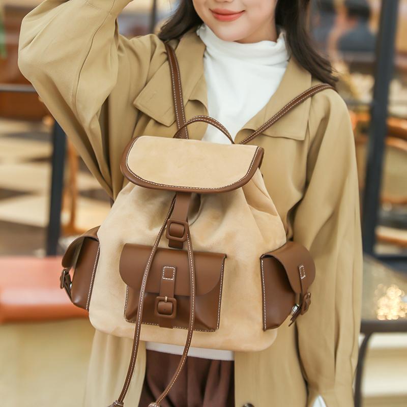 Vintage Color Block Backpack College Style Schoolbag Travel Backpack