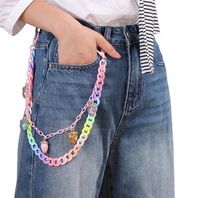 Hip Hop Regenbogen Erdbeer Harz Ketten Schlüsselanhänger Männer Frauen Niedlich Taillenkette Mehrfarbig Acryl Blume Hosen Schmuck