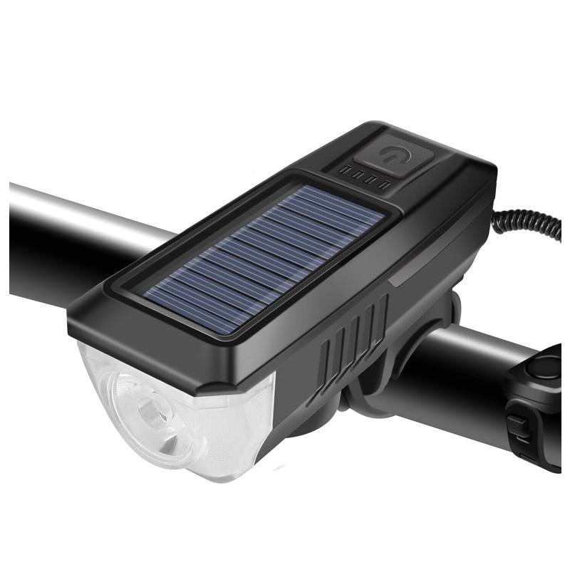 USB Rechargeable Solar Bicycle Headlight with Horn for Night Riding
