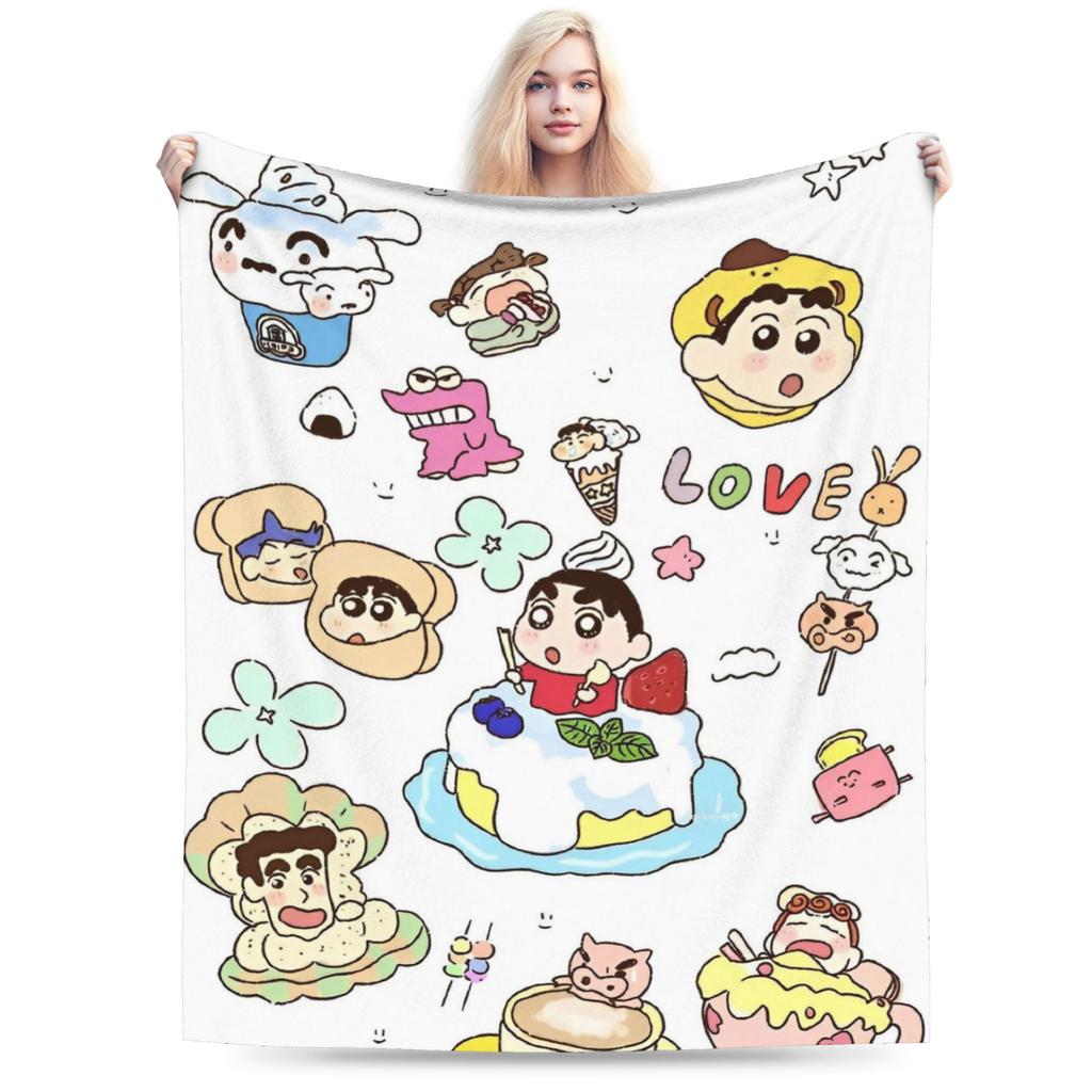 Crayon Shin Chan as Action Kamen Blankets Fleece Summer Air Conditioning Manga Multi-function Throw Blanket for Home Couch Quilt